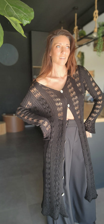 Gilet long / Robe Crochet TULUM Noir