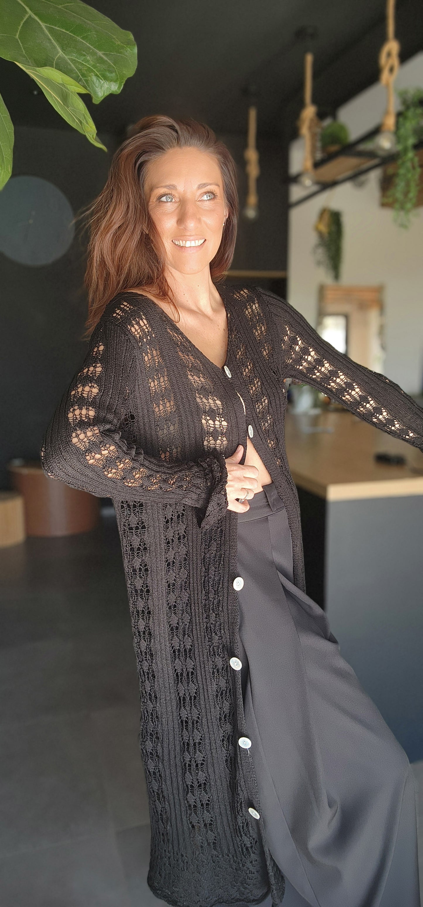 Gilet long / Robe Crochet TULUM Noir
