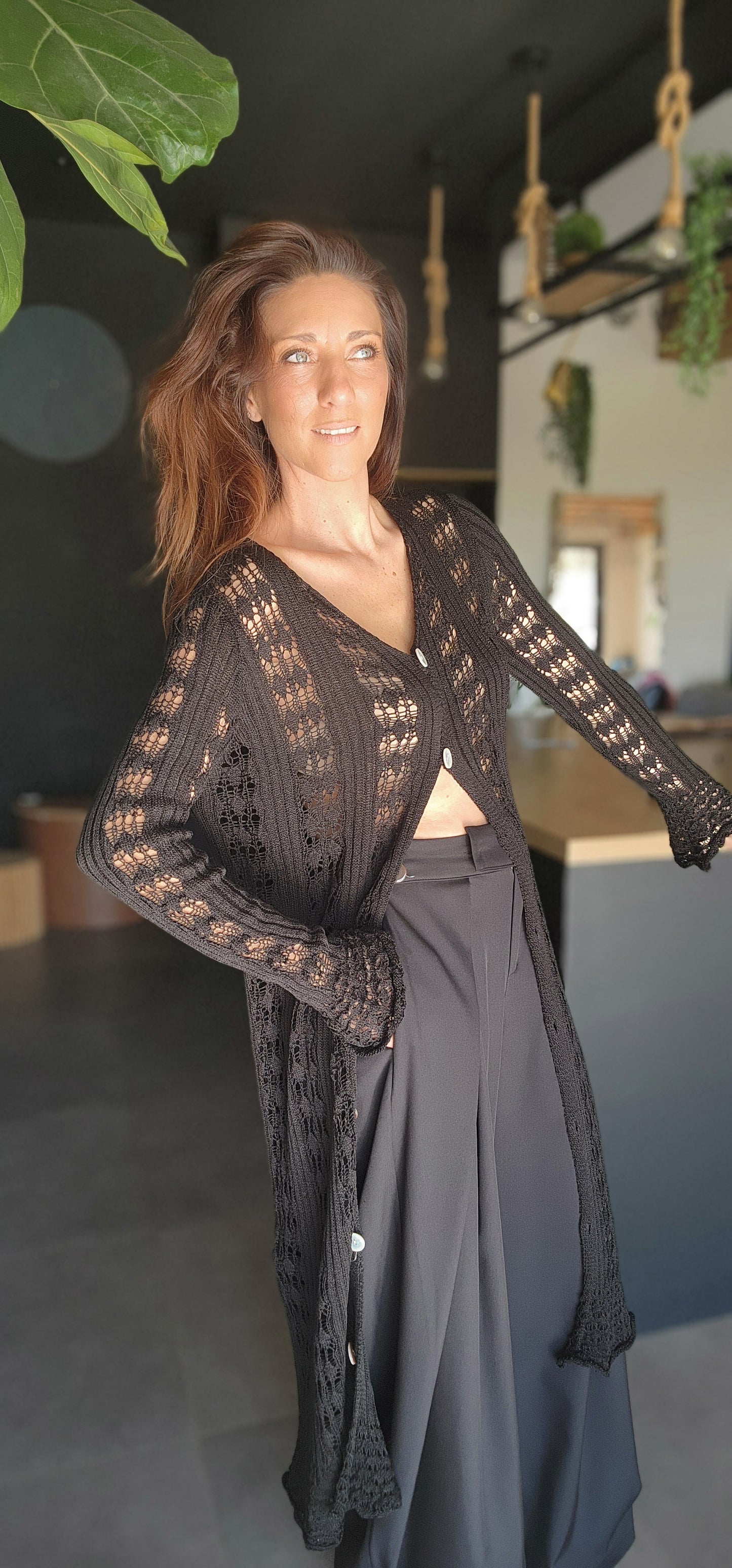 Gilet long / Robe Crochet TULUM Noir
