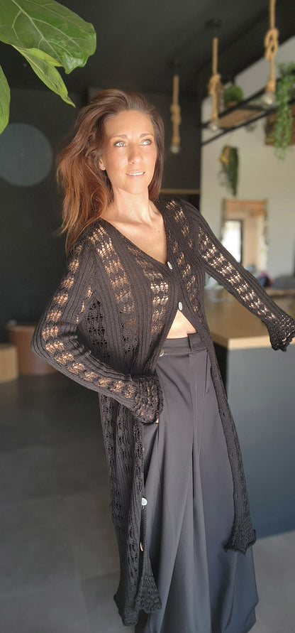 Gilet long / Robe Crochet TULUM Noir