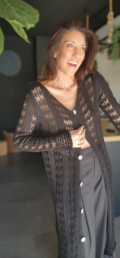 Gilet long / Robe Crochet TULUM Noir