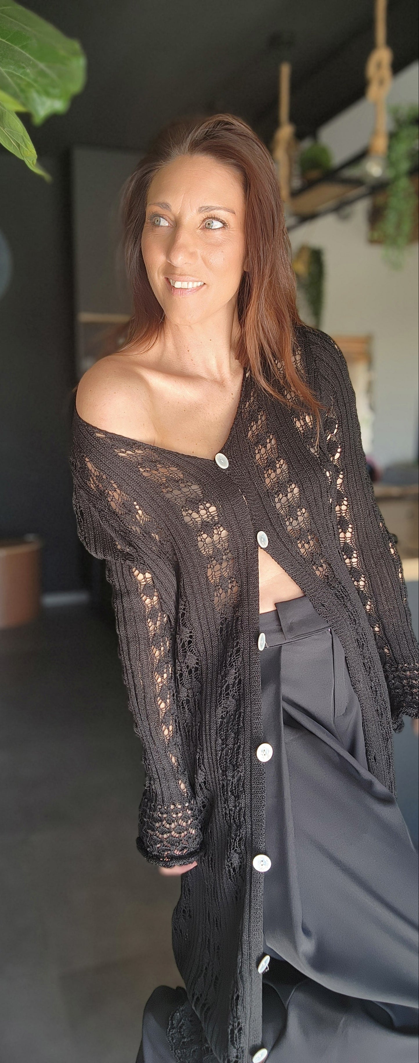 Gilet long / Robe Crochet TULUM Noir
