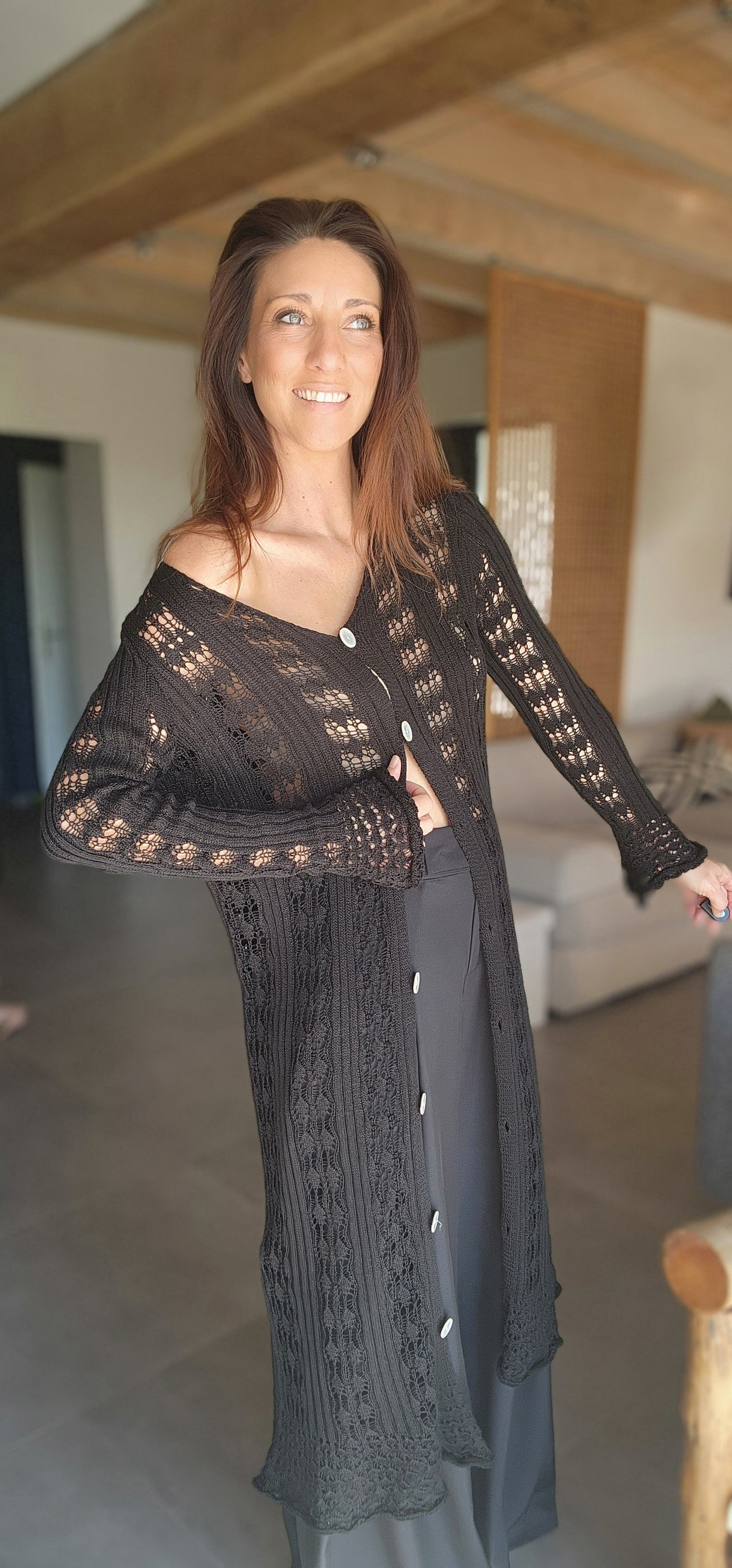 Gilet long / Robe Crochet TULUM Noir