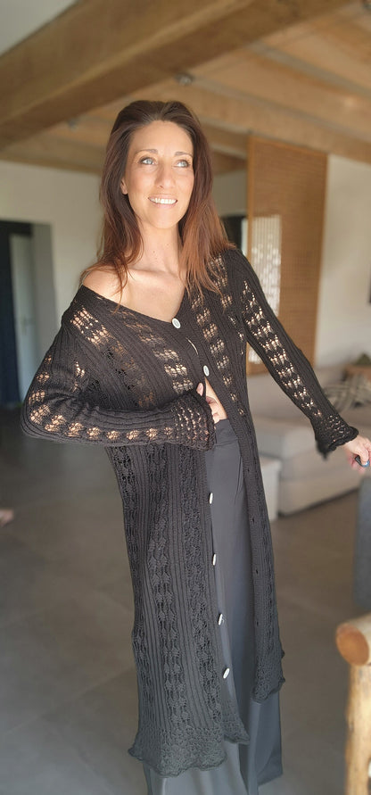 Gilet long / Robe Crochet TULUM Noir