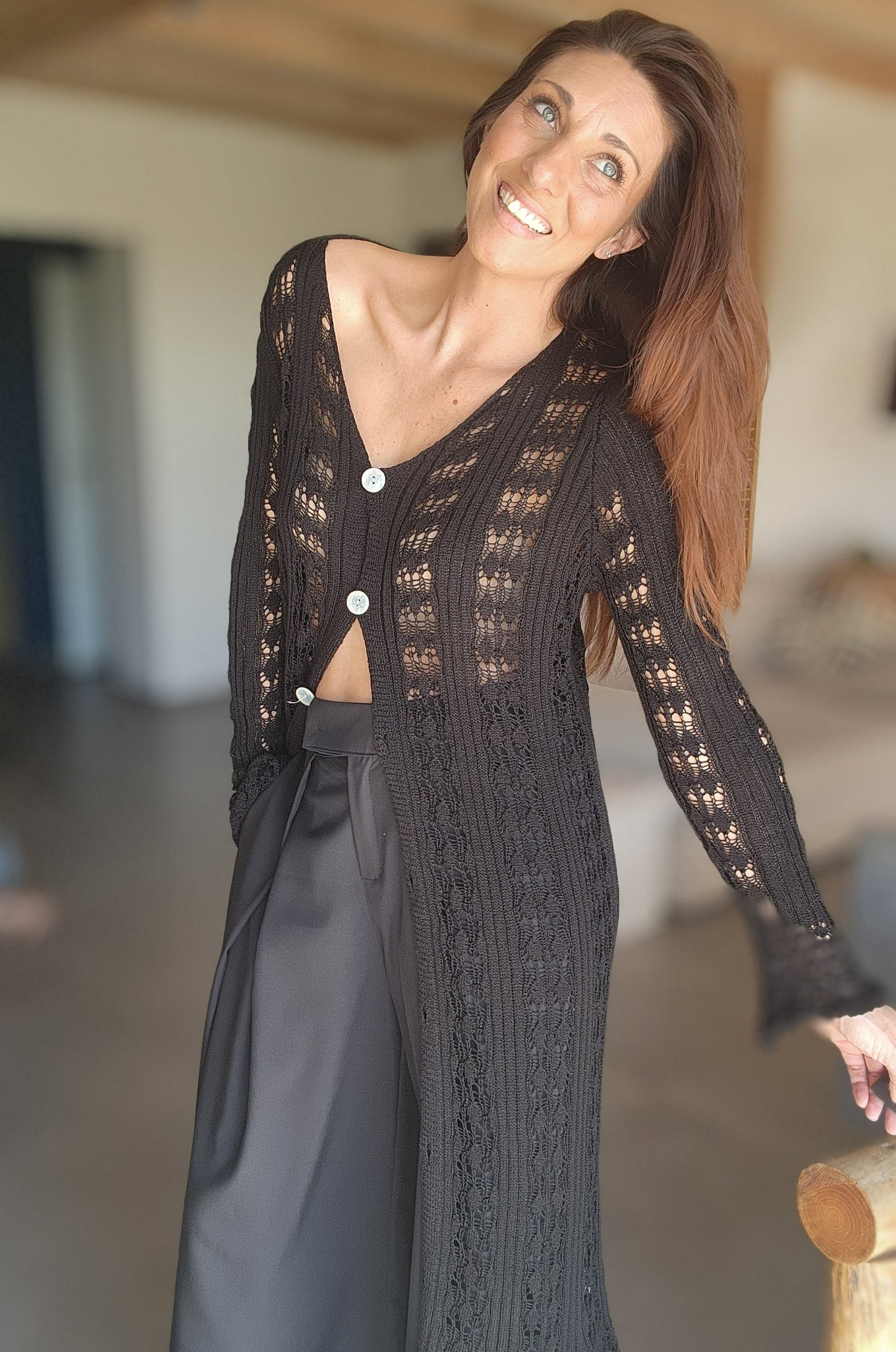 Gilet long / Robe Crochet TULUM Noir