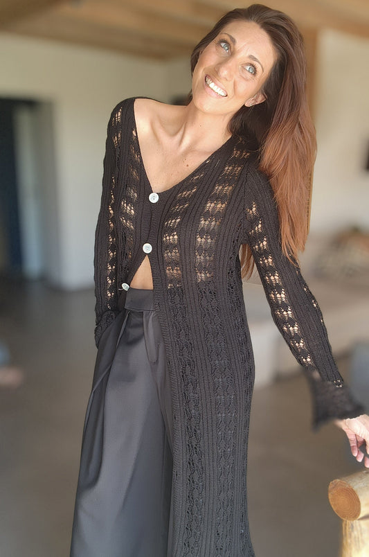 Gilet long / Robe Crochet TULUM Noir