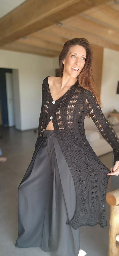 Gilet long / Robe Crochet TULUM Noir