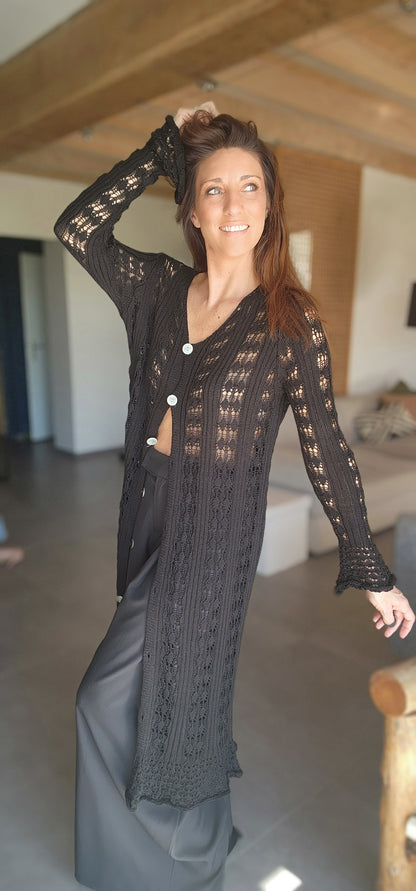 Gilet long / Robe Crochet TULUM Noir