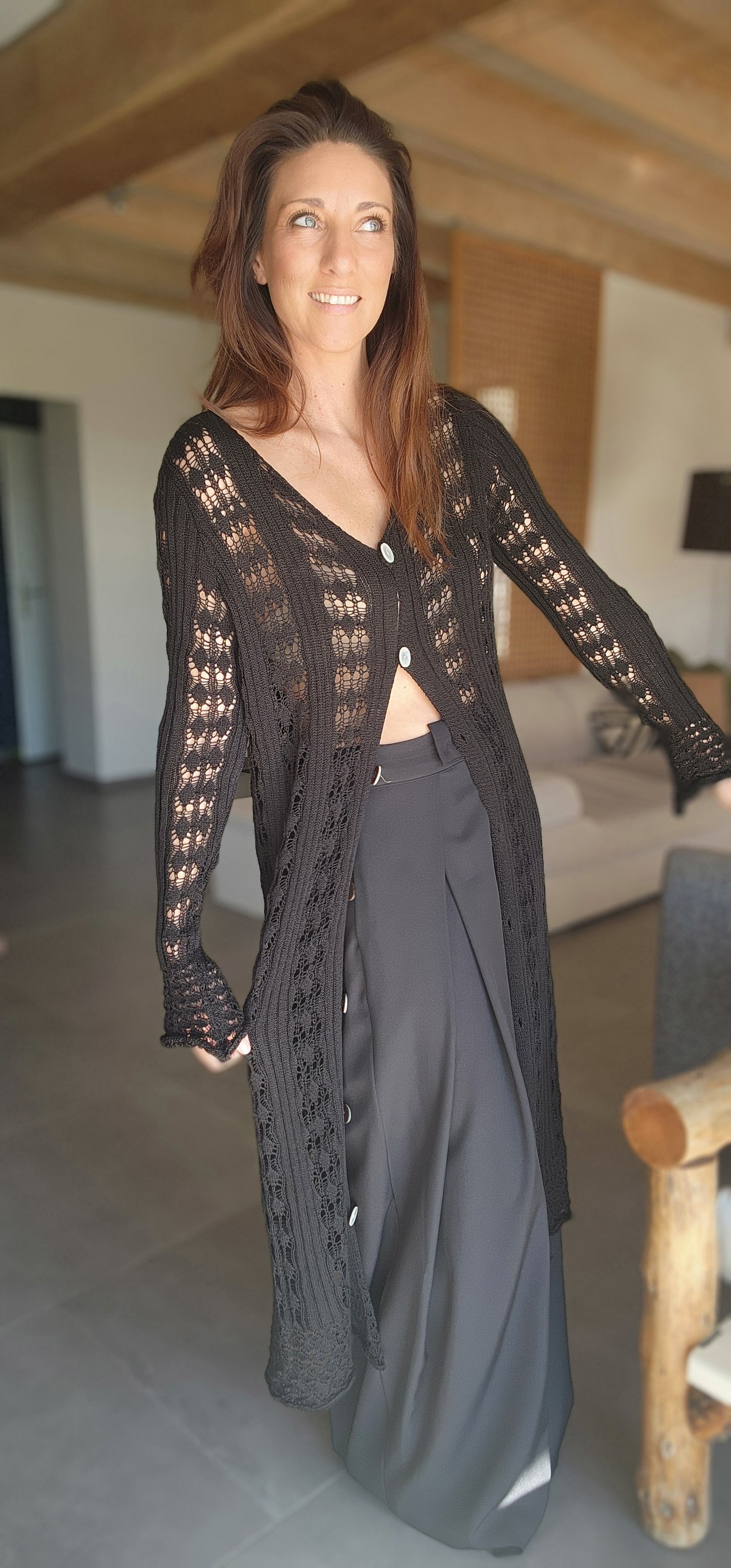 Gilet long / Robe Crochet TULUM Noir
