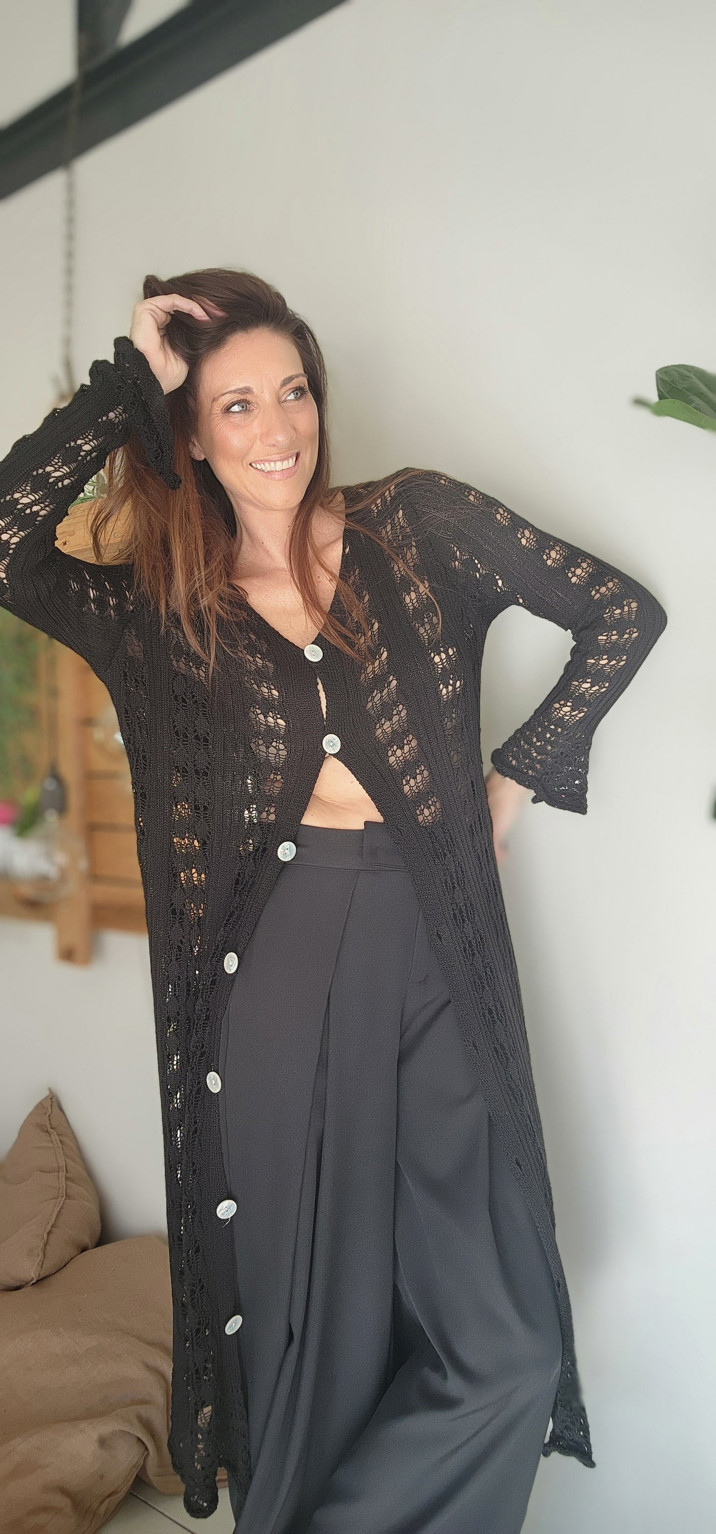 Gilet long / Robe Crochet TULUM Noir