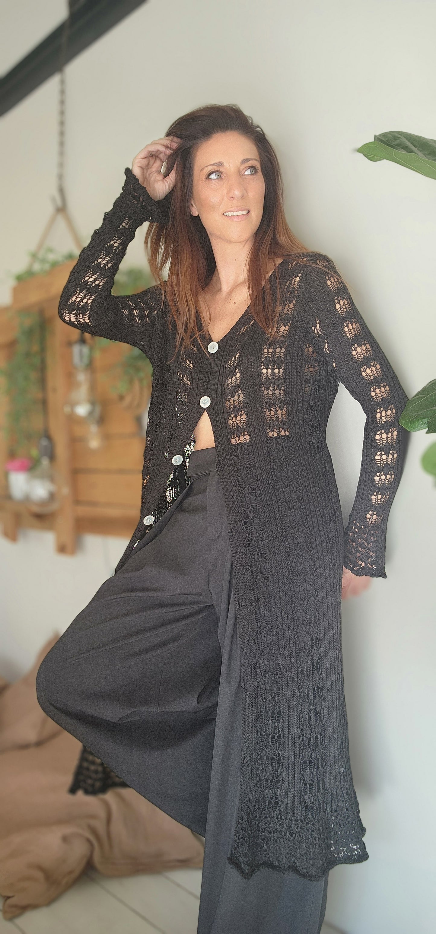 Gilet long / Robe Crochet TULUM Noir