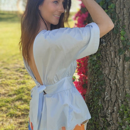 Blouse PENELOPE dos nu Bleu Ciel