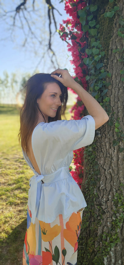 Blouse PENELOPE dos nu Bleu Ciel