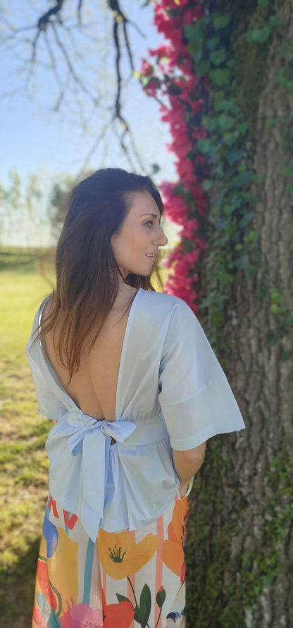 Blouse PENELOPE dos nu Bleu Ciel