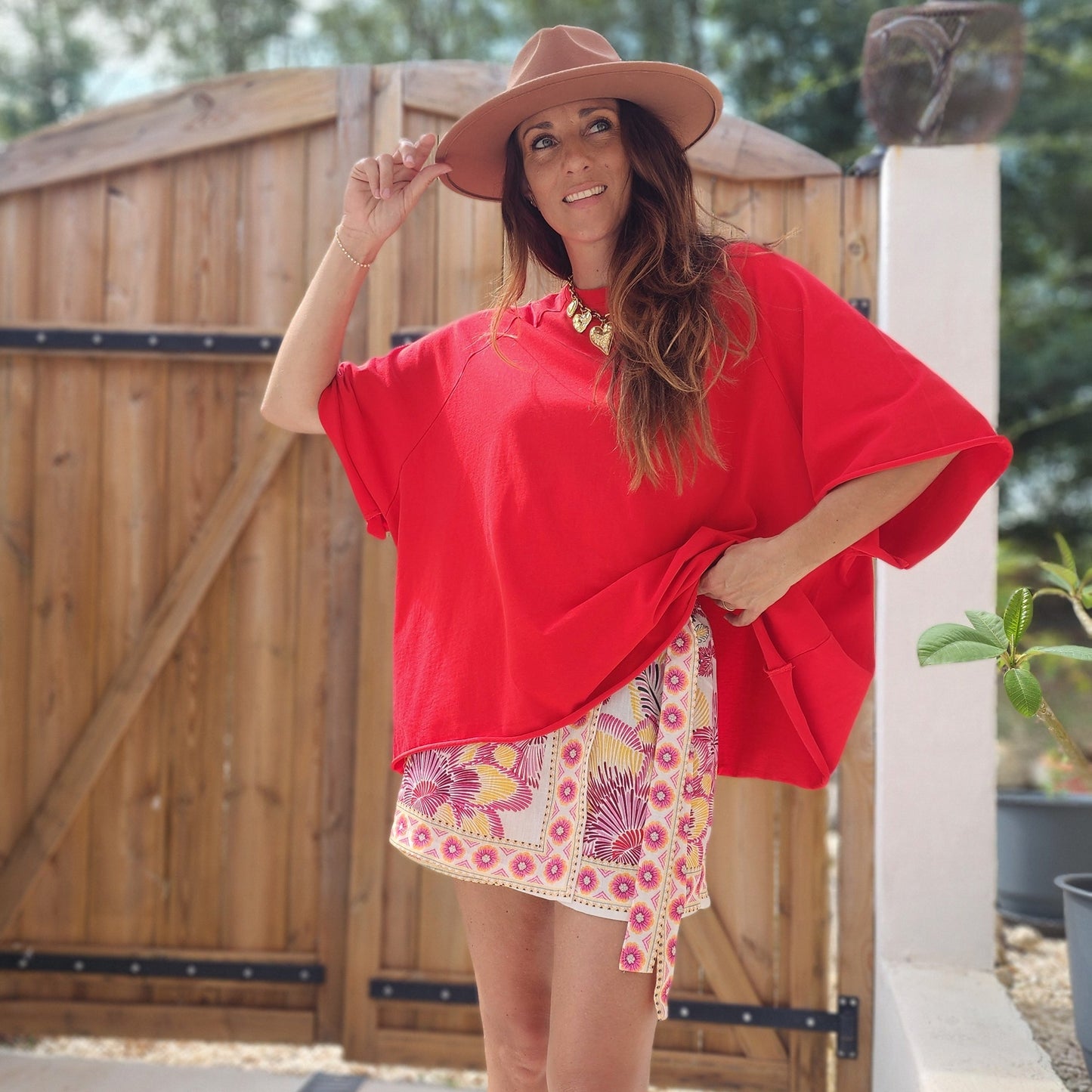 Tee-shirt DENVER oversize Rouge