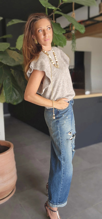 Pull INES Volant Beige