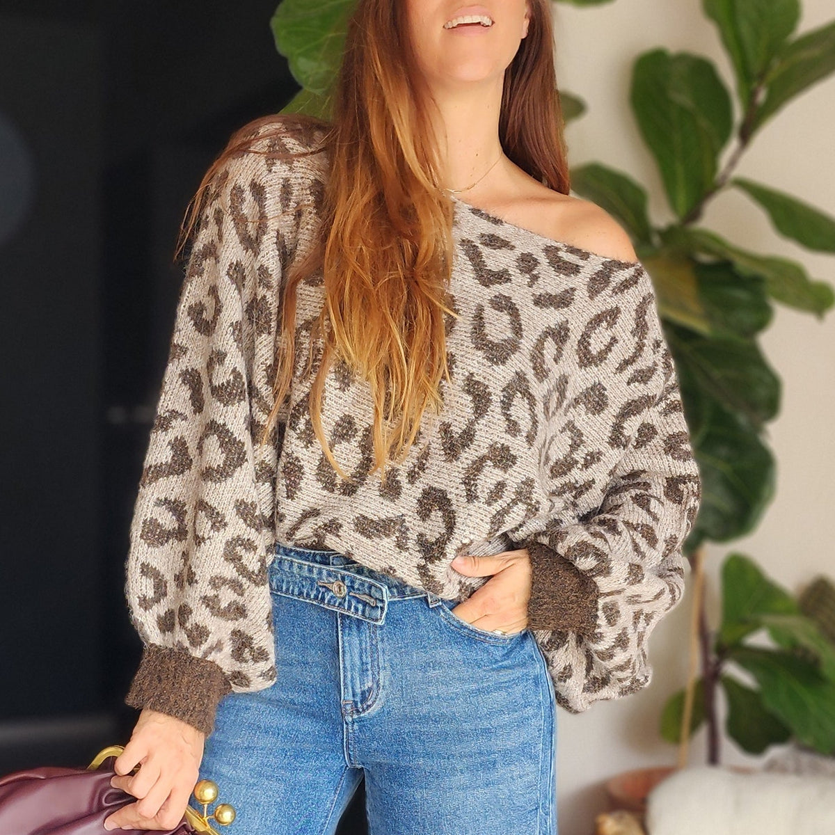 Pull MOKA – Léopard taupe et marron