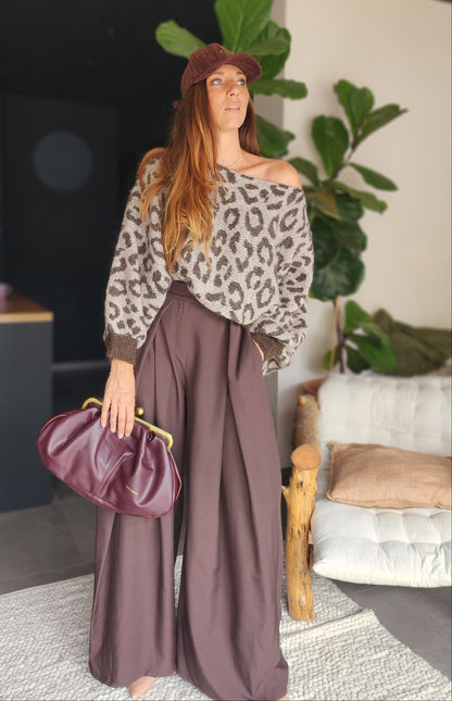 Pull MOKA – Léopard taupe et marron