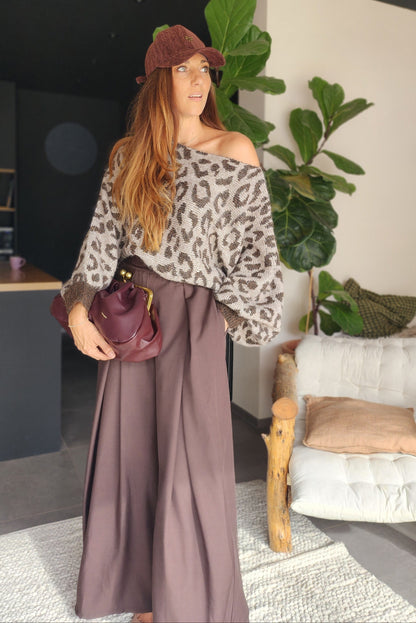 Pull MOKA – Léopard taupe et marron