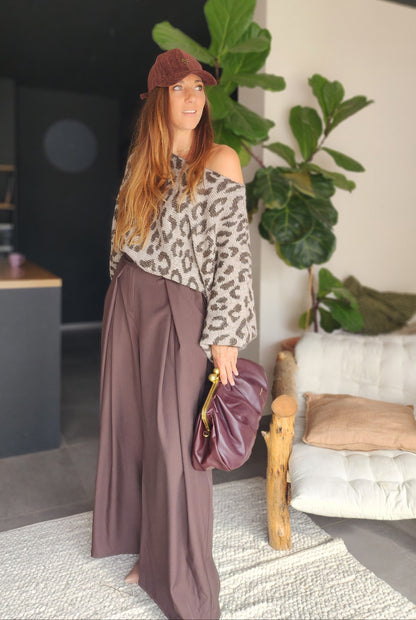 Pull MOKA – Léopard taupe et marron