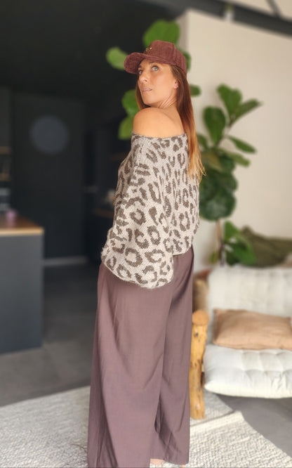 Pull MOKA – Léopard taupe et marron