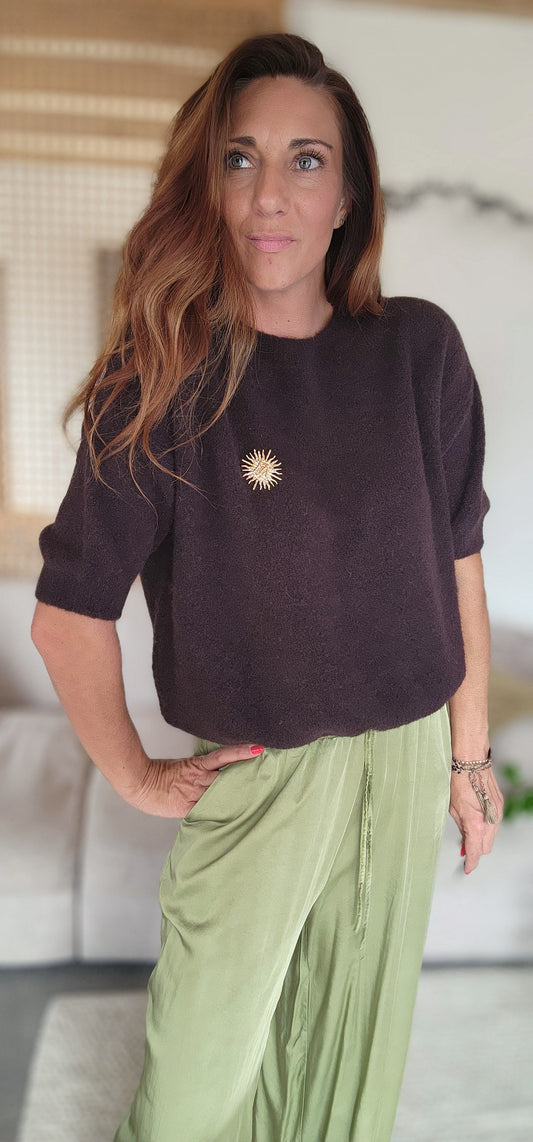 Pull manches courtes "ALPA" Marron