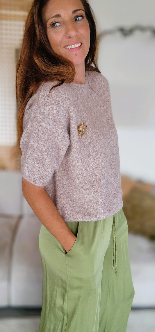 Pull manches courtes "ALPA" Taupe