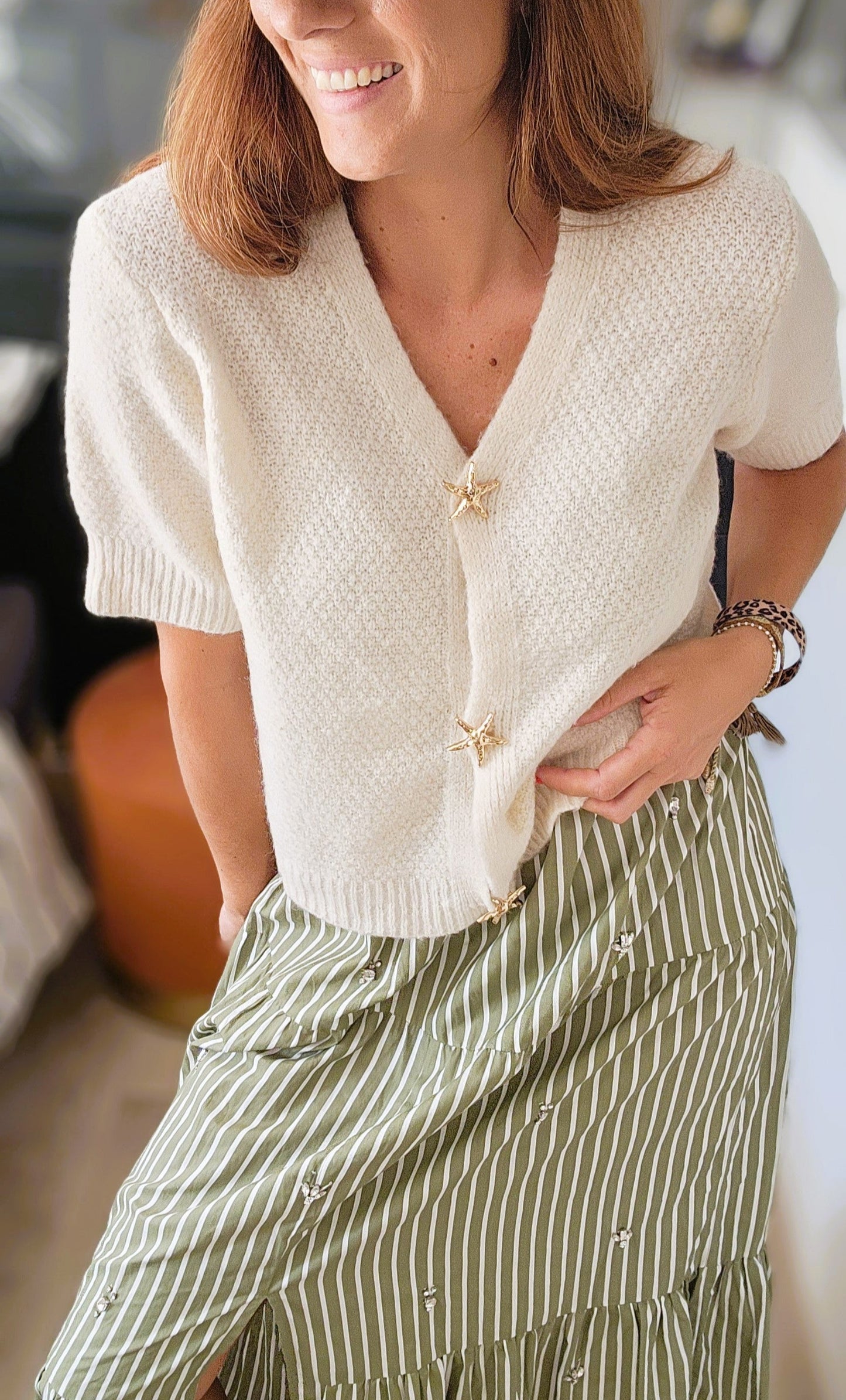 Gilet manches courtes "Etoile" Beige