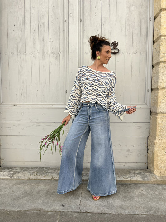 Haut crochet MALLORCA Bleu ciel